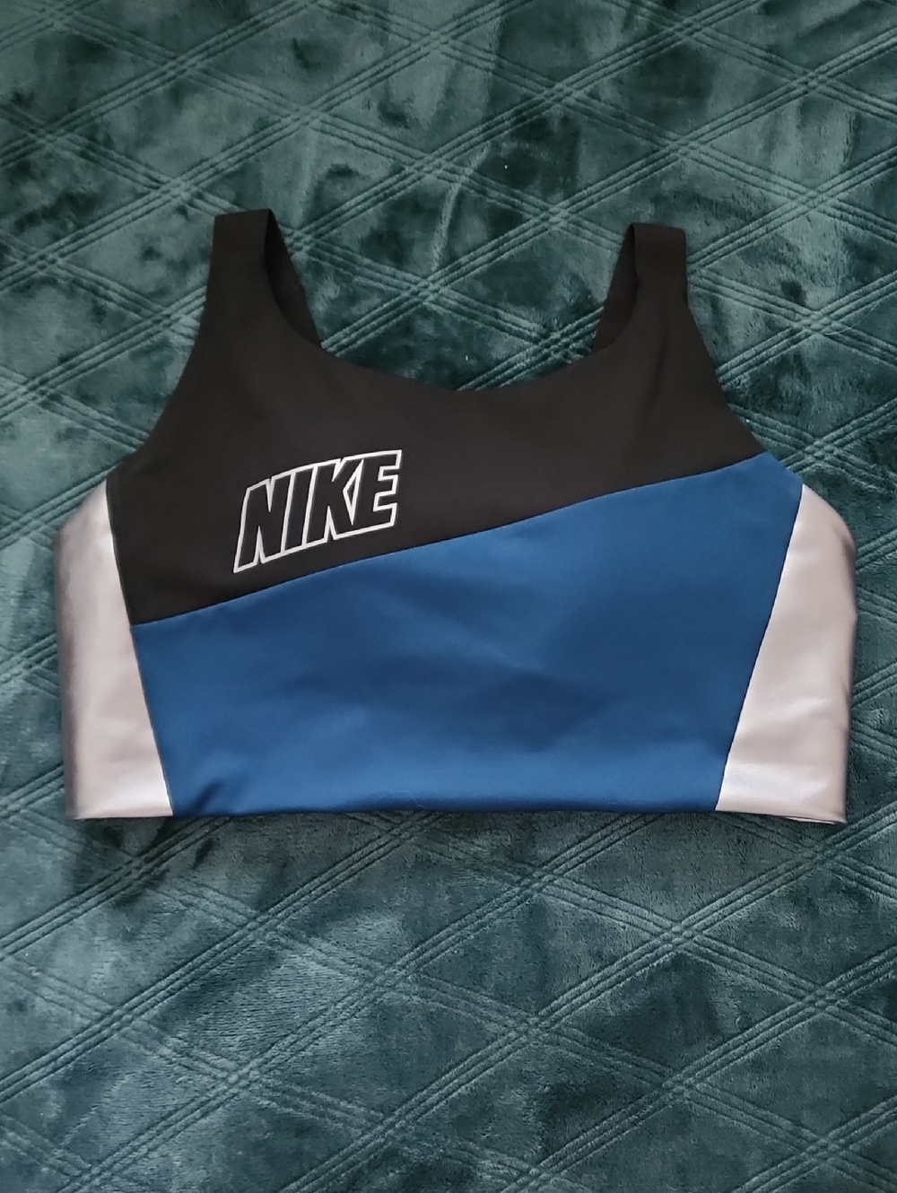 Nike Black, Blue & Silver Colorblock Sports Bra